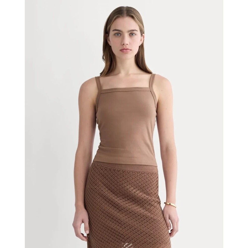 EVERLANE The Essential Square Neck Tank Top M Mocha Brown Layering B19